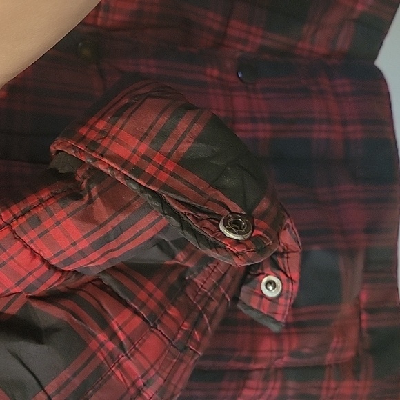 CHARLES F ORVIS PLAID POLYESTER JACKET  LARGE RED/BLACK - Picture 4 of 15